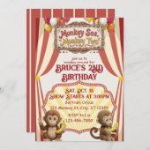 Monkey See Monkey Two, Circus 2nd Birthday Einladung (Vorne/Hinten)