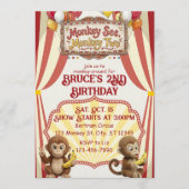 Monkey See Monkey Two, Circus 2nd Birthday Einladung (Vorderseite)