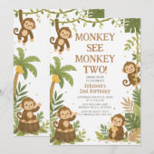 Monkey See Monkey Two Dschungel 2. Geburtstag Einladung (Vorne/Hinten)