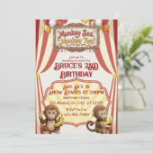 Monkey See Monkey Two, Zirkus 2. Geburtstag Einladung (Stehend Vorderseite)