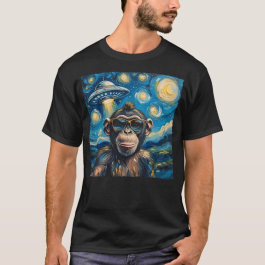 Monkey Selfie Van Gogh Style Starry Night Alien UF T-Shirt (Vorderseite)