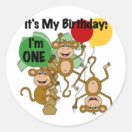 Monkey Shine 1. Geburtstagsgeschenke Runder Aufkleber (Vorderseite)