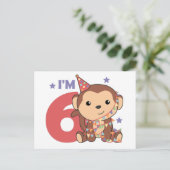 Monkey Sixth Birthday Kids 6 Years Old Postcard Postkarte (Stehend Vorderseite)