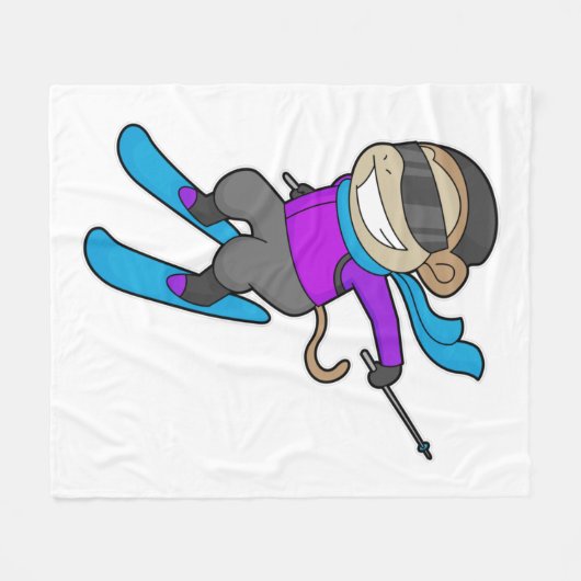 Monkey Skier Fleecedecke (Vorderseite (Horizontal))