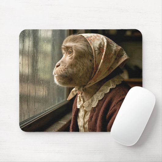 Monkey Staring Out at the Rain Mousepad (Mit Mouse)