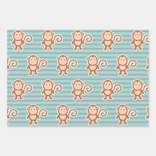 Monkey Stripes Happy Birthday Geschenkpapier Set (Vorderseite 2)