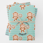 Monkey Stripes Happy Birthday Geschenkpapier Set (Beispiel)