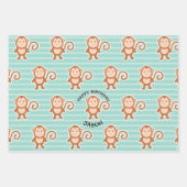 Monkey Stripes Happy Birthday Geschenkpapier Set (Vorderseite)