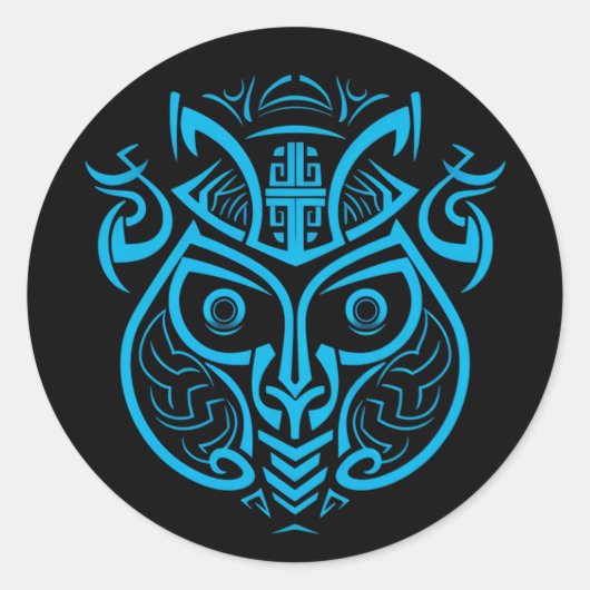MONKEY-SYMBOL, GRAPHISCHE BLUE-DESIGN, MAYAN-STIL RUNDER AUFKLEBER (Vorderseite)