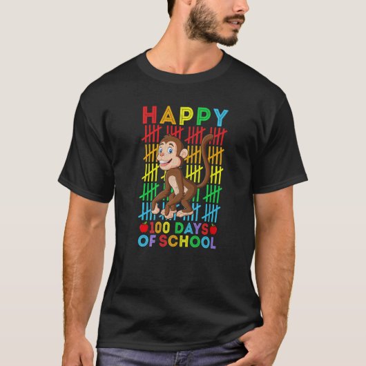 Monkey Teacher Student Happy 100 Days of School T-Shirt (Vorderseite)