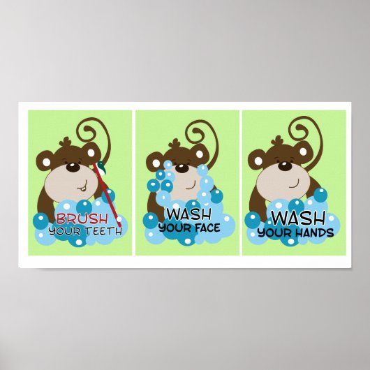 MONKEY TIME BADEZIMMER KUNSTDRUCKEN - Set von 3 Poster (Vorne)