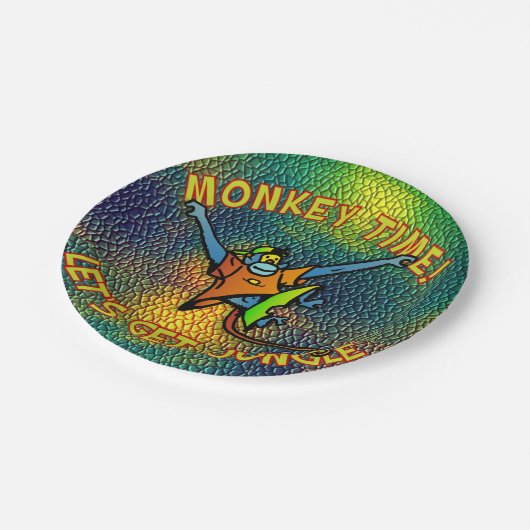 Monkey Time! Lasst uns Dschungel machen Pappteller (Schrägansicht)