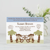 Monkey Twin Baby Boys Einladung (Stehend Vorderseite)