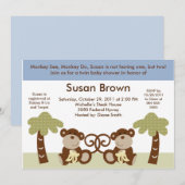 Monkey Twin Baby Boys Einladung (Vorne/Hinten)
