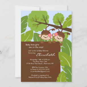 Monkey Twins Baby Shower Invitation Girls Einladung