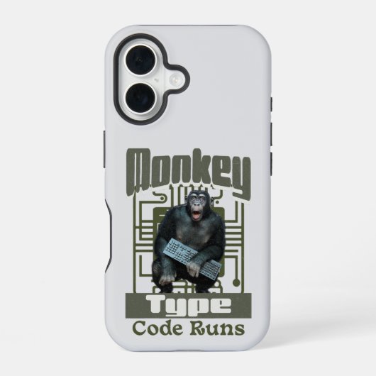 Monkey-Typ, Code läuft lustig Full-Stack-Entwickle iPhone 16 Hülle (Rückseite)