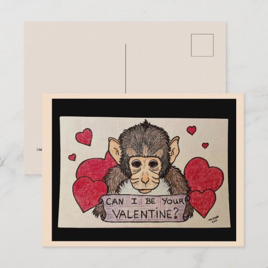 Monkey Valentine Postkarte (Vorne/Hinten)