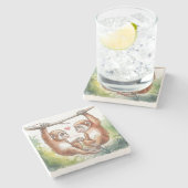 Monkey Valentines Steinuntersetzer (Seitenansicht)