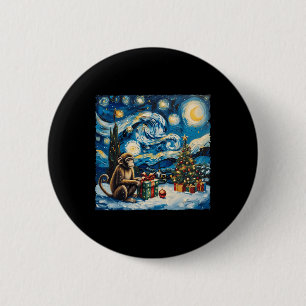 Monkey Van Gogh Style Starry Night Christmas Winte Button