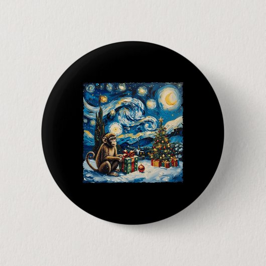 Monkey Van Gogh Style Starry Night Christmas Winte Button (Vorderseite)