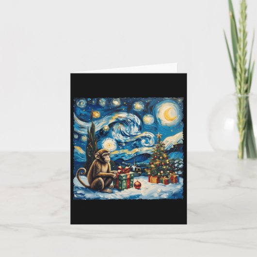 Monkey Van Gogh Style Starry Night Christmas Winte Karte (Vorderseite)