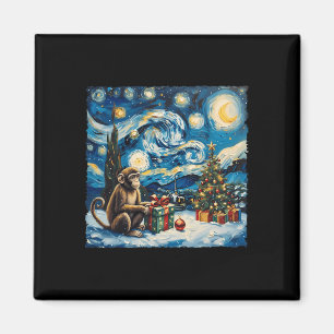 Monkey Van Gogh Style Starry Night Christmas Winte Magnet