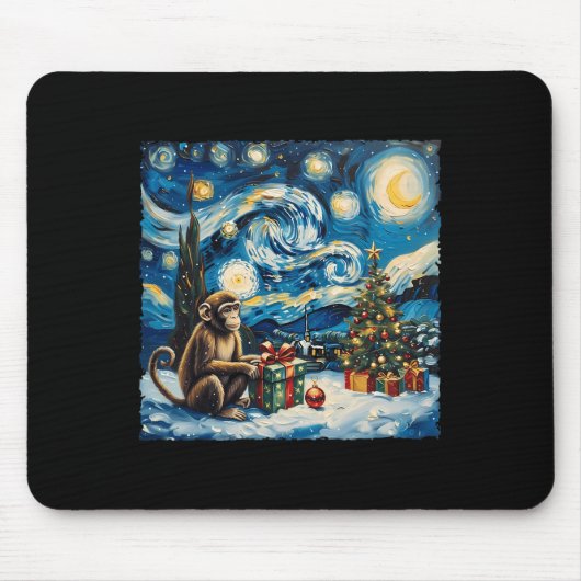 Monkey Van Gogh Style Starry Night Christmas Winte Mousepad (Vorne)