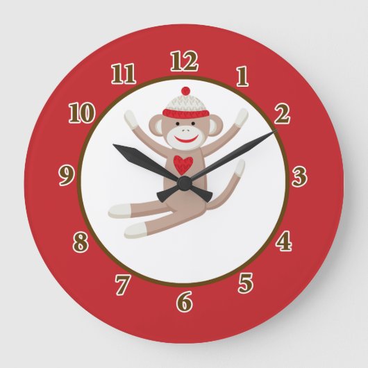Monkey Wall Clock der Socken (rot) Große Wanduhr (Vorderseite)