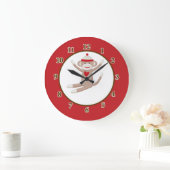 Monkey Wall Clock der Socken (rot) Große Wanduhr (Zuhause)