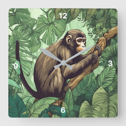 Monkey Wall Clock Quadratische Wanduhr (Vorderseite)