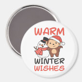Monkey Warm Winter Wishes Snowman Magnet (Vorderseite/Rückseite)