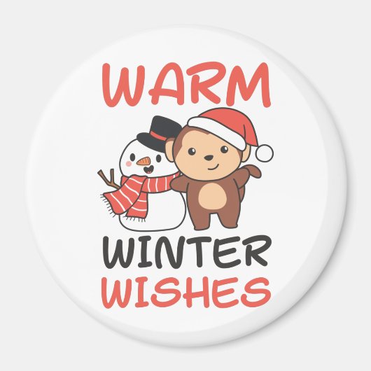 Monkey Warm Winter Wishes Snowman Magnet (Vorne)