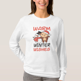 Monkey Warm Winter Wishes Snowman T-Shirt