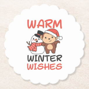 Monkey Warm Winter Wishes Snowman Untersetzer