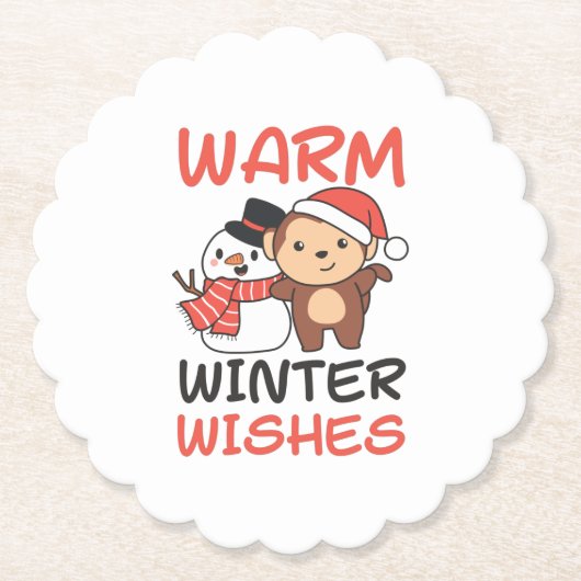 Monkey Warm Winter Wishes Snowman Untersetzer (Vorderseite)