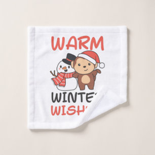 Monkey Warm Winter Wishes Snowman Waschlappen