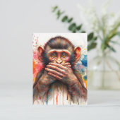 Monkey Watercolor spricht keine böse Kunst Postkarte (Stehend Vorderseite)