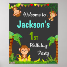 Monkey welcome Party sign Boy Dschungel Party Post