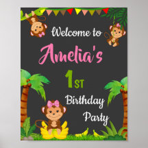 Monkey welcome Party sign Girl Dschungel Party Pos