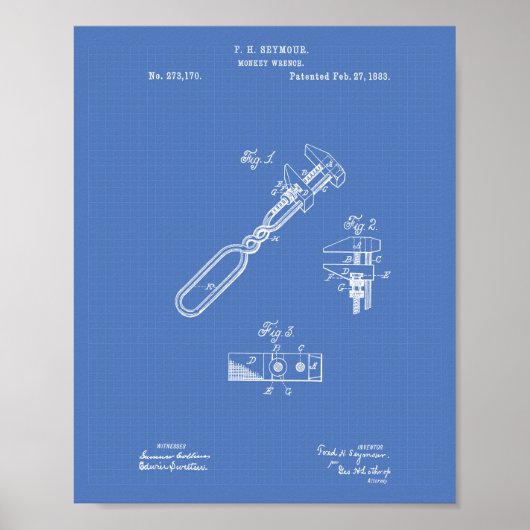 Monkey Wrench 1883 Patent Art Blueprint Poster (Vorne)