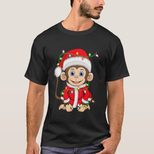 Monkey Xmas Lighting Santa Costume Monkey Christma T-Shirt (Vorderseite)