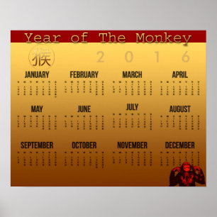 Monkey Year Calendar Poster 2016 lächeln
