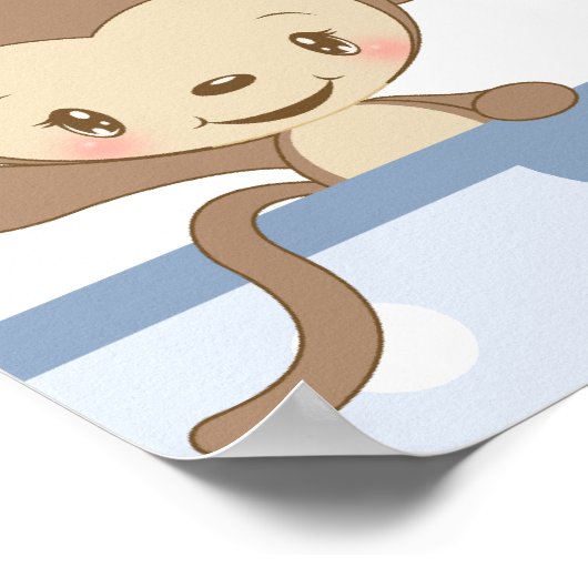 Monkey Zoo Baby Shower Banner-boy-blau Poster (Ecke)