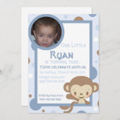 Monkey Zoo Foto Geburtstag Einladung Boy (Vorne/Hinten)