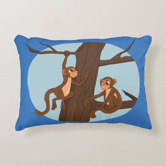 Monkeys climbing the tree cartoon accent pillow dekokissen (Vorderseite)