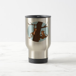 Monkeys climbing the tree cartoon travel mug reisebecher