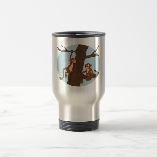 Monkeys climbing the tree cartoon travel mug reisebecher (Mittel)
