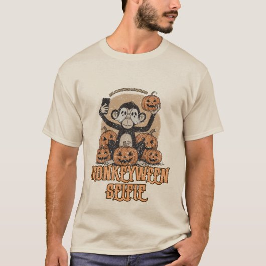 Monkeyween Selfie – Vintage Halloween T-Shirt (Vorderseite)