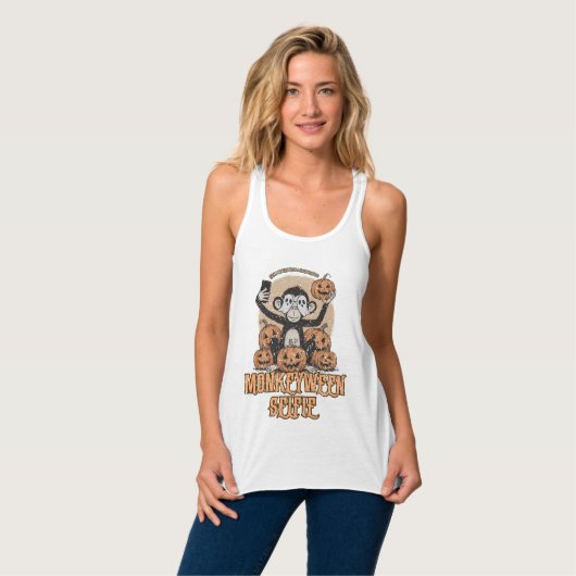 Monkeyween Selfie - Vintage Halloween Tank Top (Vorderseite Vollansicht)