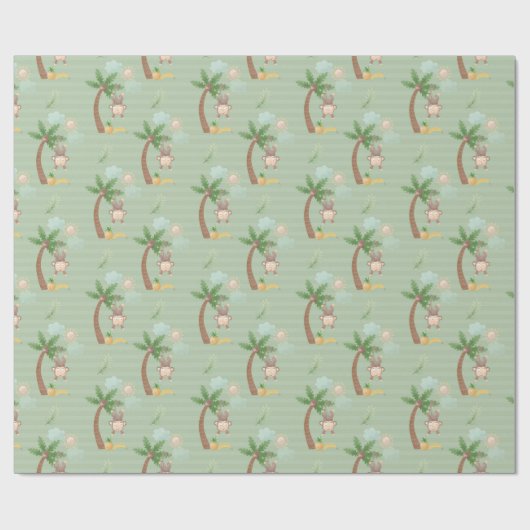 Monkies in Bäumen Grüne Tan Kinder Geschenkpapier (Flach)